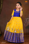 Yellow Organza Elephant BorderLong Gown For Girls !!!