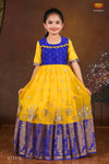 Yellow Organza Elephant BorderLong Gown For Girls !!!