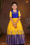 Yellow Organza Elephant BorderLong Gown For Girls !!!