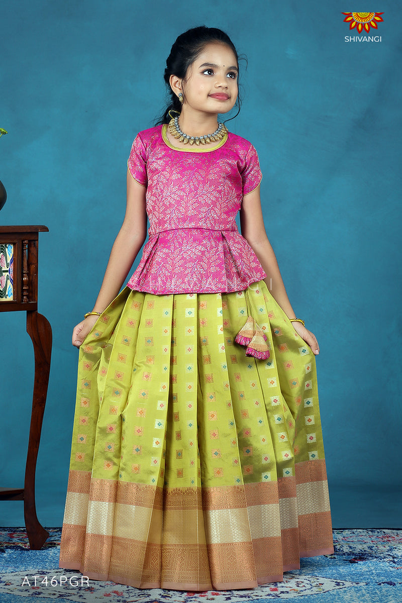 Latest Trendy Pattu Pavadai For Girls-Ethnic Wear-Green