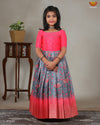 Girls Kalamkari Temple Long Frock in Grey