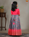 Girls Kalamkari Temple Long Frock in Grey