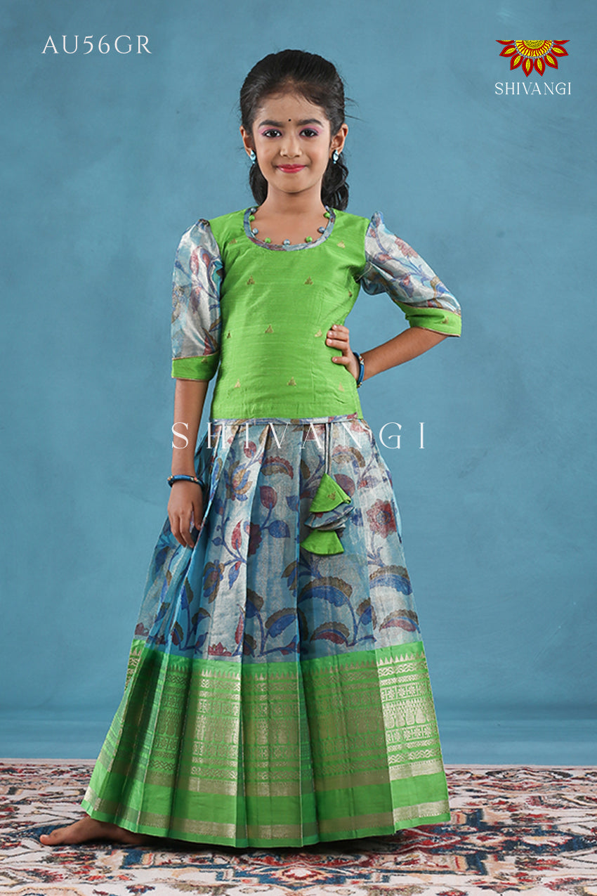 Go with the trend in traditional attire this festive season. SHOP ONLINE  https://www.shivangicloth… | Pattu pavadai designs, Frocks for girls, Kids  designer dresses