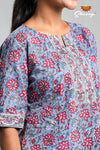 Blue floral Cotton Night Wear Set For Women