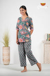 Dark Green Floral Print Cotton Night Wear Set For Women !!!