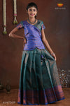 Dark Green Copper Silk Pattu Pavadai For Girls - Festive Wear!!!