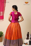 Orange Floating Peacock Pattu Pavadai For Girls - Festive Wear!!!