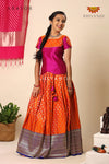 Orange Floating Peacock Pattu Pavadai For Girls - Festive Wear!!!