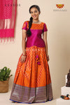 Orange Floating Peacock Pattu Pavadai For Girls - Festive Wear!!!