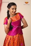 Orange Floating Peacock Pattu Pavadai For Girls - Festive Wear!!!