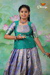 Girls Blue Green Kolam Pavadai Sattai | Langa Model