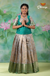 Girls Grey Green Kolam Pavadai Sattai | Langa Model