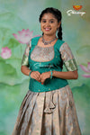 Girls Grey Green Kolam Pavadai Sattai | Langa Model