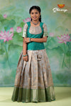 Girls Grey Green Kolam Pavadai Sattai | Langa Model