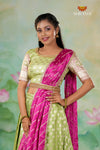 Green Satin Twin Leaf Lehenga For 