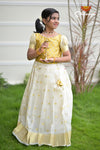 Yellow Onam Golden Butta Long Gown Design for Girls