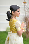 Yellow Onam Golden Butta Long Gown Design for Girls