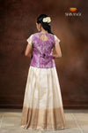 Onam Collection - Purple Onam White Pattu Pavadai