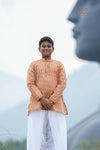 Brown Mercerised Ikat kurta For Boys