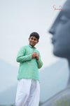 Green Mercerised Ikat kurta For Boys 