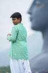 Green Mercerised Ikat kurta For Boys 