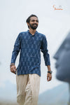 Blue Cotton Ikat Kurta For Boys