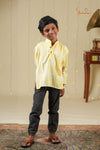 Boys Yellow and White Ikkat Kurta