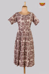 Brown Bagru Floral Frock For Kids 