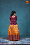 Girls Mustard Yellow Peacock Circle Pattu Pavadai Designs