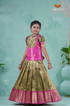 Pongal Collection - Gold Nano Checks Traditional Pattu Pavadai For Girls