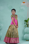 Pongal Collection - Gold Nano Checks Traditional Pattu Pavadai For Girls