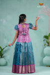 Pongal Collection - Blue Nano Checks Traditional Pattu Pavadai For Girls