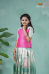 Pongal Collection - Teal Green Silk Lotus Traditional Pattu Pavadai For Girls