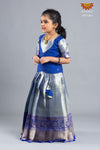 Girls Blue Wild Rose Pattu Pavadai 