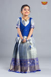 Girls Blue Wild Rose Pattu Pavadai 