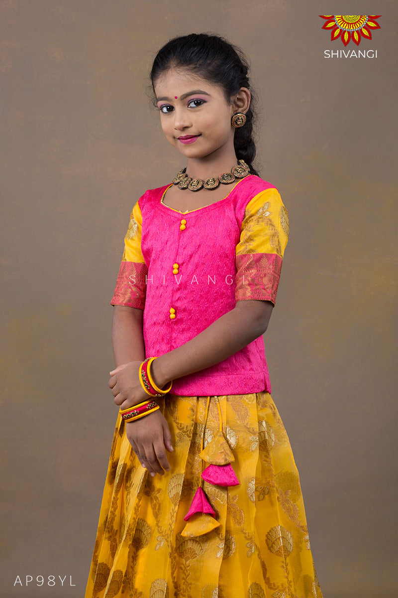 Attractive New Design Pattu Pavadai Clothing For Girl Kids-Ethnic Set