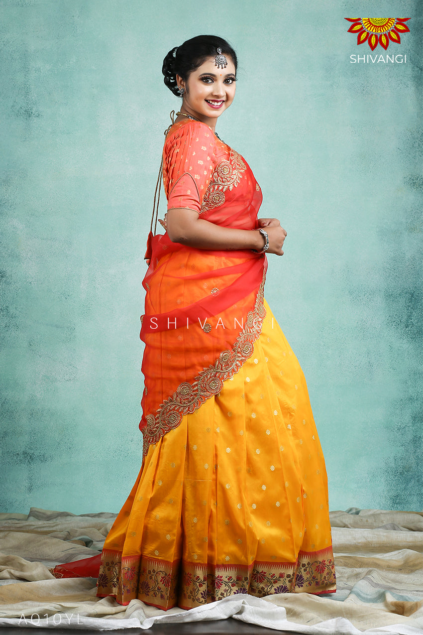 Buy HALFSAREE STUDIO Orange Banarasi silk Zari Lehenga Choli for Women  Online at Best Prices in India - JioMart.