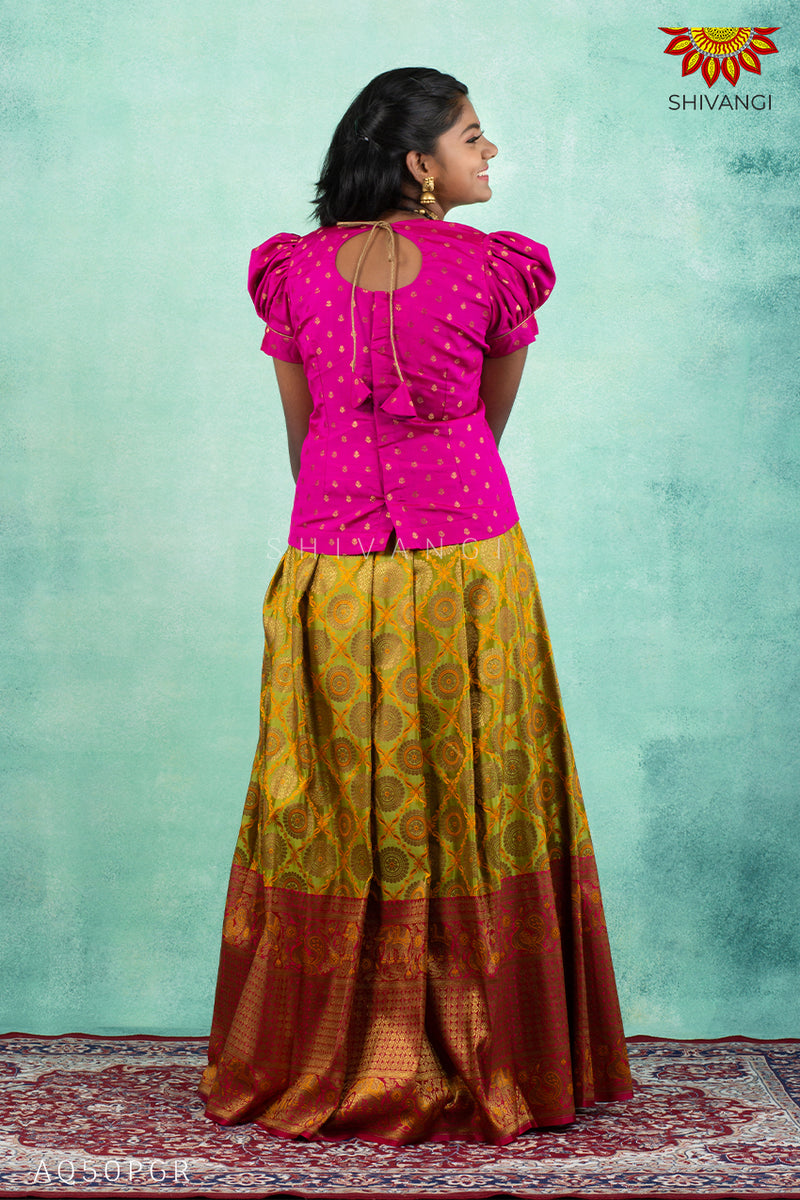 Designer Ethnic Pattu Pavadai For Girls-Traditional Wear-Green