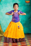 Girls Yellow Copper Strips Pattu Pavadai 