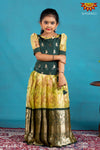 Girls Dark Green Pink Lilly Pattu Pavadai 