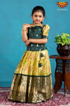 Girls Dark Green Pink Lilly Pattu Pavadai 