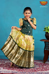 Girls Dark Green Pink Lilly Pattu Pavadai 