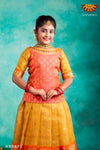 Girls Peach Golden River Pattu Pavadai | Langa