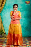 Girls Peach Golden River Pattu Pavadai | Langa