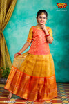 Girls Peach Golden River Pattu Pavadai | Langa