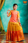 Girls Peach Golden River Pattu Pavadai | Langa