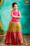 Girls Pink Golden River Pattu Pavadai | Langa