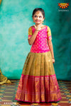 Girls Pink Golden River Pattu Pavadai | Langa