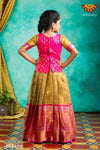 Girls Pink Golden River Pattu Pavadai | Langa