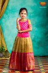 Girls Pink Golden River Pattu Pavadai | Langa